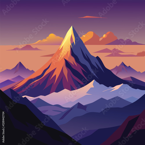 Majestic Mountain Range at Sunrise, a Colorful Artistic Landscape