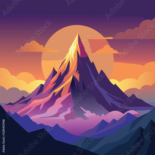 Majestic Mountain Range at Sunrise, a Colorful Artistic Landscape