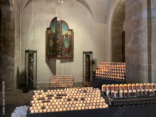 Chapel with many candles lit on St. Willibrord's Day in the Basilica of Echternach. Luxembourg 2023-05-30 photo