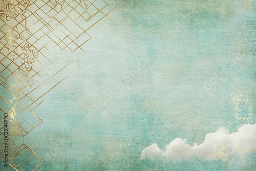 Serene Japanese-Inspired Background: Pale Green and Gold Hues, Elegant and Subtle Design, Perfect for Websites, Invitations, Branding, and Social Media. Adds a touch of tranquility and sophistication 