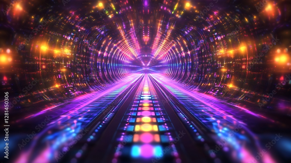 Obraz premium Vibrant Neon Lights Illuminate A Futuristic Tunnel Pathway