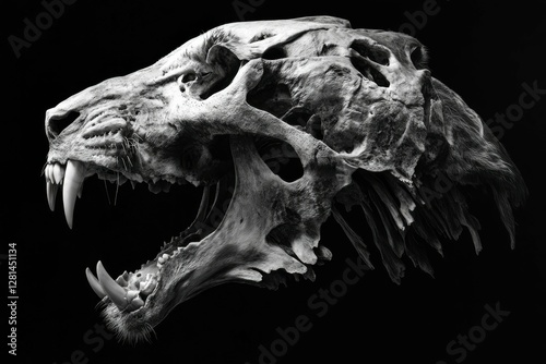 Tiger Skull. Powerful and Wild Animal Skull in Artistic Black Background photo