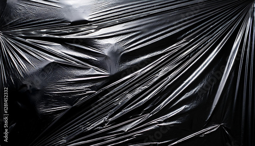 texture arriere plan film plastique froisse sur fond noir