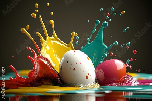 Colorful Easter Eggs with Paint Splatter photo