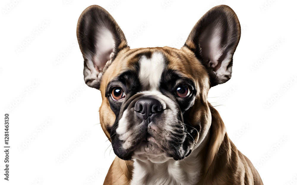 Fototapeta premium A happy French Bulldog with big ears and a wrinkled face, isolated on a empty plain background