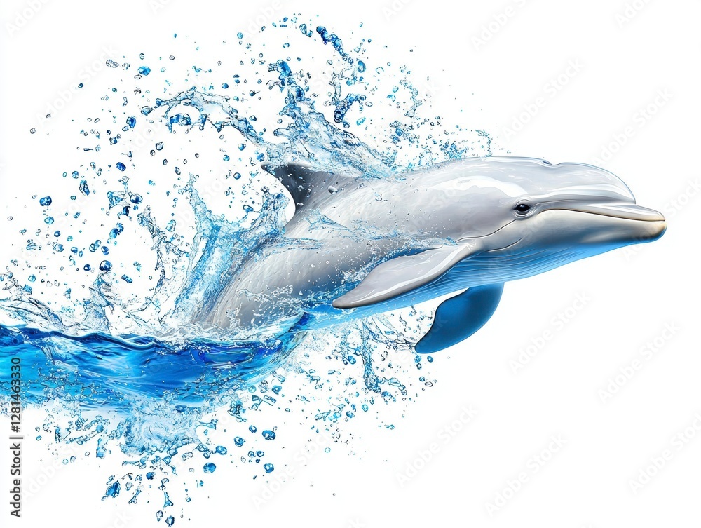 Fototapeta premium Dolphin leaping through water ocean wildlife photography aquatic environment dynamic viewpoint marine life awareness
