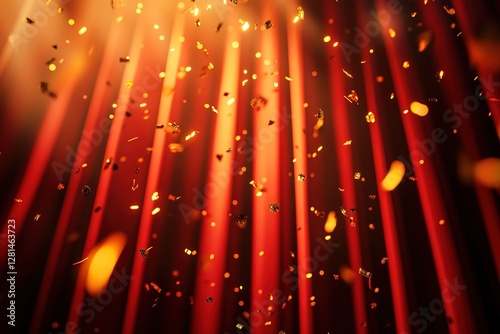 Red Velvet Curtain Stage: Cinematic Awards Ceremony Backdrop. Perfect for movie premiere, Oscar night, film festival, theatrical production, Hollywood glamour, elegant event, showbiz, entertainment   