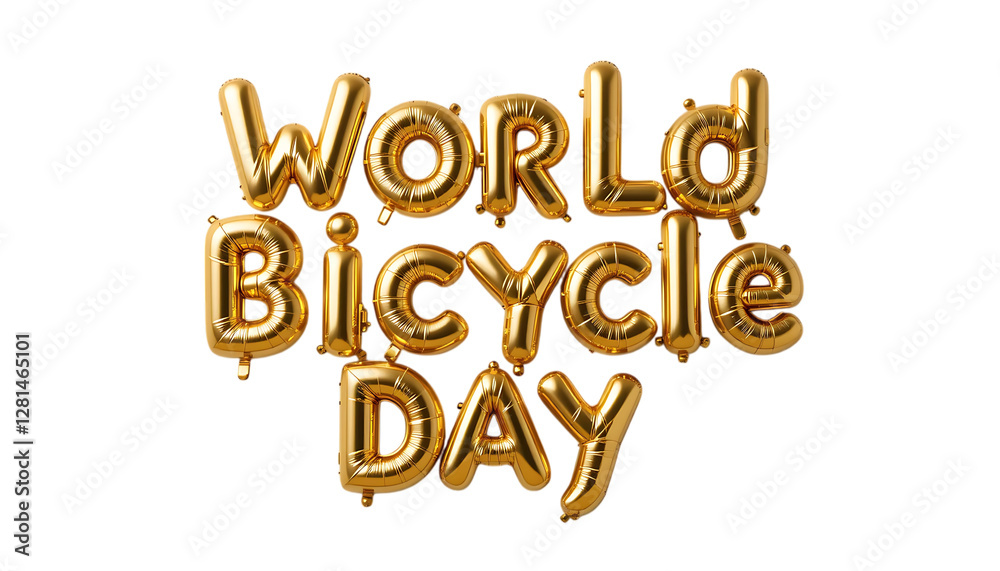 Golden balloon shape font 3d rendering letter World Bicycle Day png Golden balloon shape font 3d rendering letter World Bicycle Day png