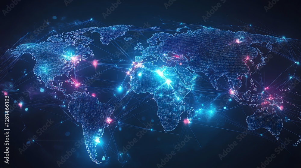 A sleek digital map of the world with glowing internet connections, illustrating global business, international trade, and financial growth strategies A sleek digital map of the world with glowing internet connections, illustrating global business, international trade, and financial growth strategies