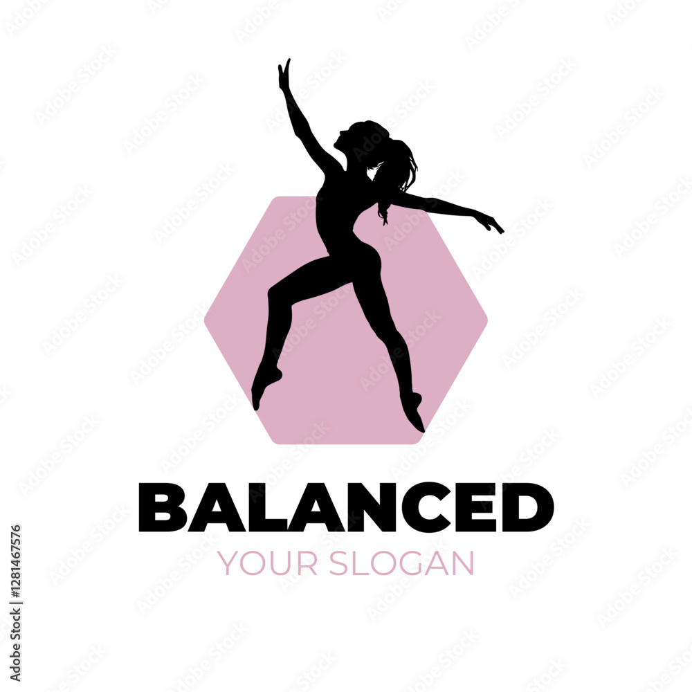 Naklejka premium Balance Yoga Pilates Logotype Template with Woman Full Body Silhouettes