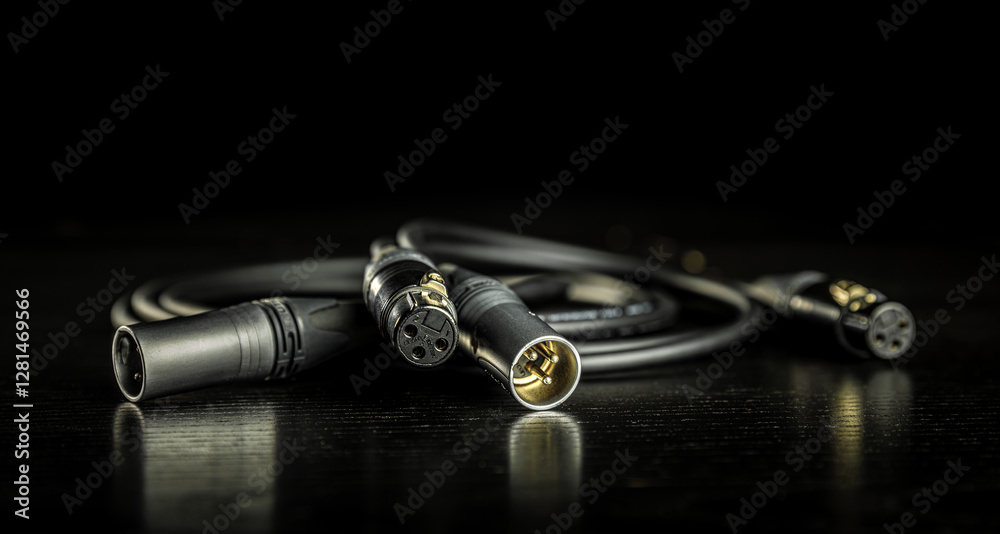 Professional xlr audio cables lying on a dark background, ready for connecting audio equipment Professional xlr audio cables lying on a dark background, ready for connecting audio equipment