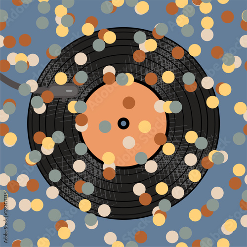  Vinyl disk retro style illustration vector art decor design 70s, 80s, 90s music pattern