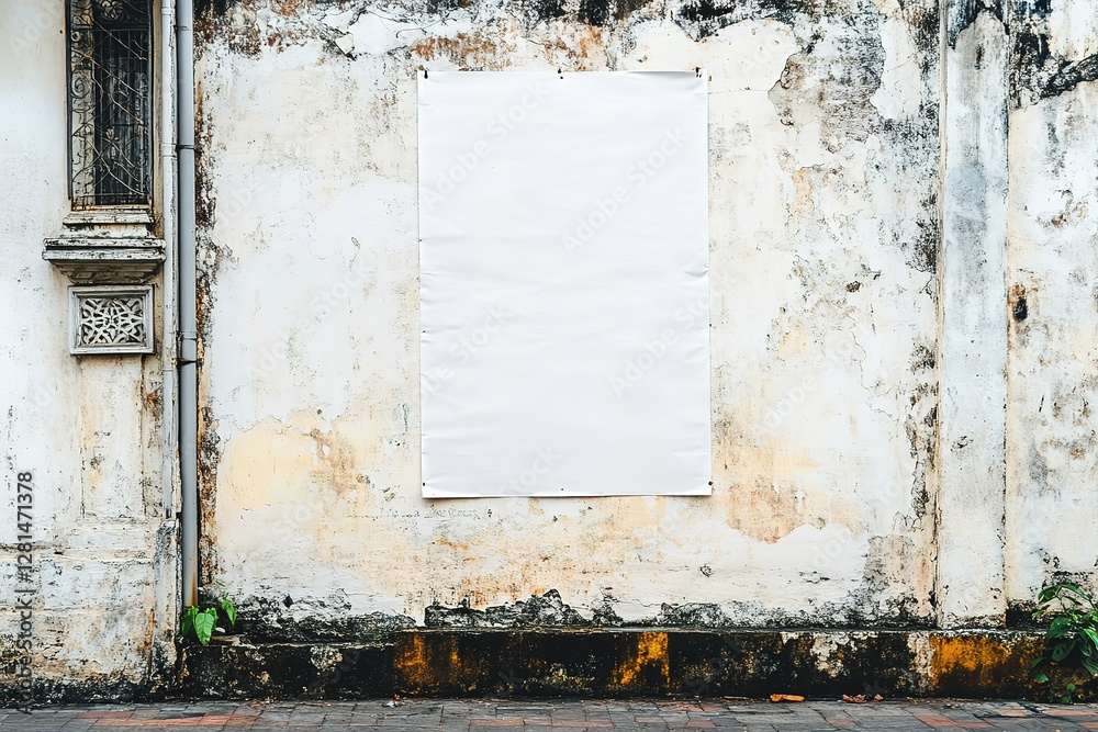 Naklejka premium Blank White Poster Mockup: Vibrant Thai Street Scene Background. Perfect for showcasing your designs, artwork, or announcements. Ideal for travel, tourism, or cultural projects. High-resolution image 