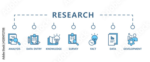 Research banner web icon vector illustration concept with icon of analysis, data, survey, development, fact, knowledge and data entry