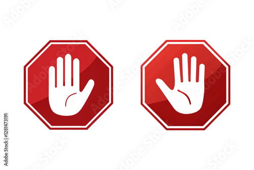 red hands holding stop hand block octagon sign or Adblock or do not enter or forbidden icon. vector png illustration.