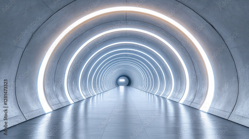 Futuristic Tunnel with Circular Neon Lights Futuristic Tunnel with Circular Neon Lights