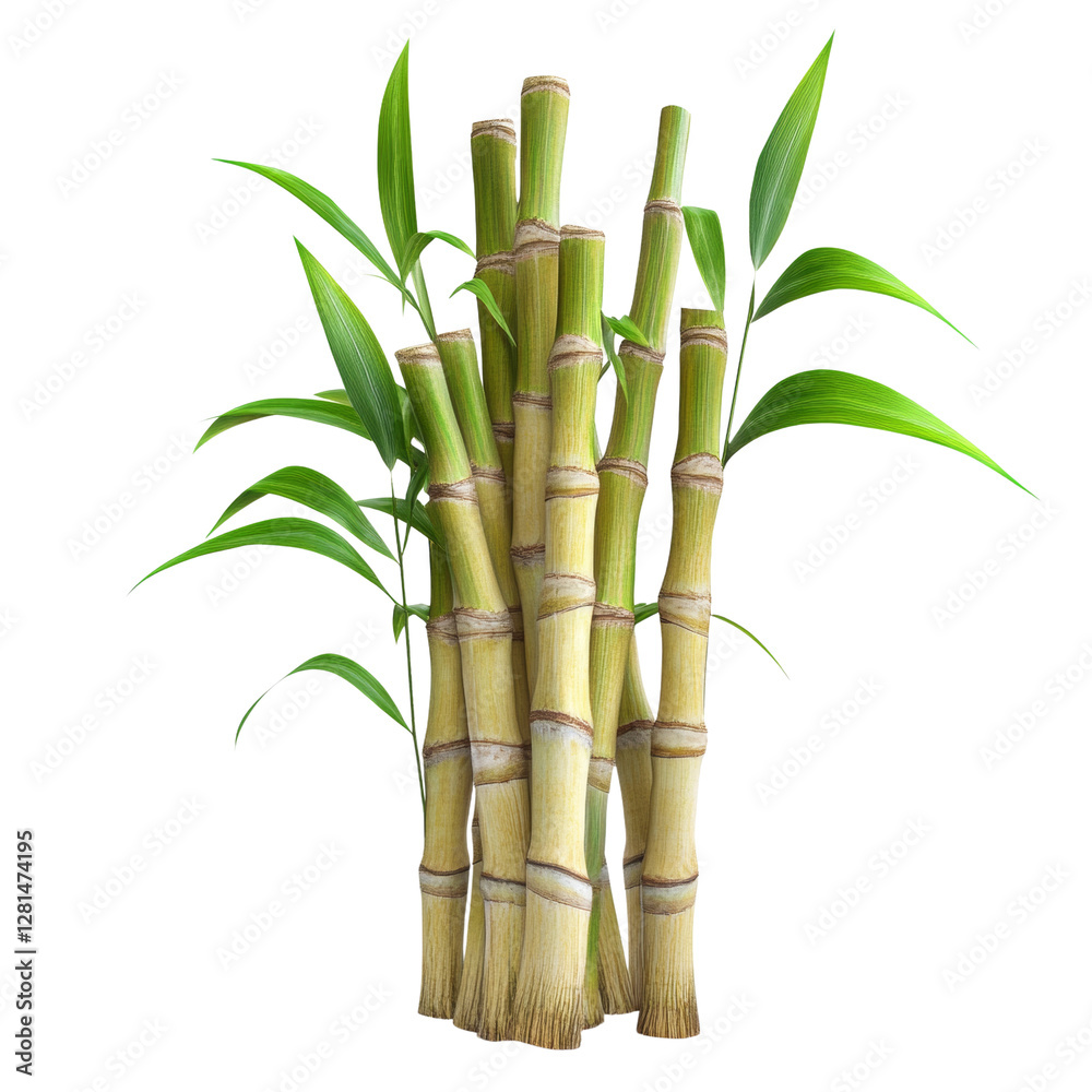 Fototapeta premium Fresh Sugarcane Stalks with Green Leaves on Black Background Photography