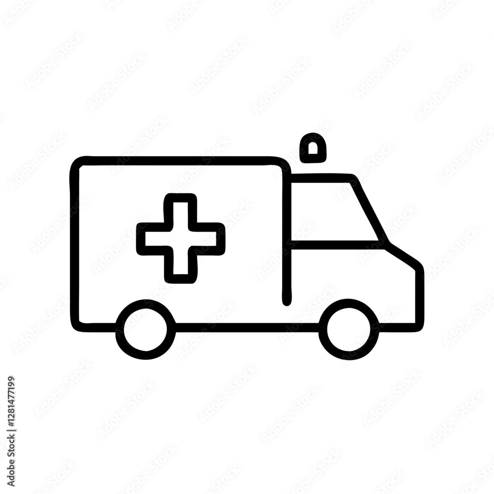 Ambulance icon in black outline style on white background Ambulance icon in black outline style on white background
