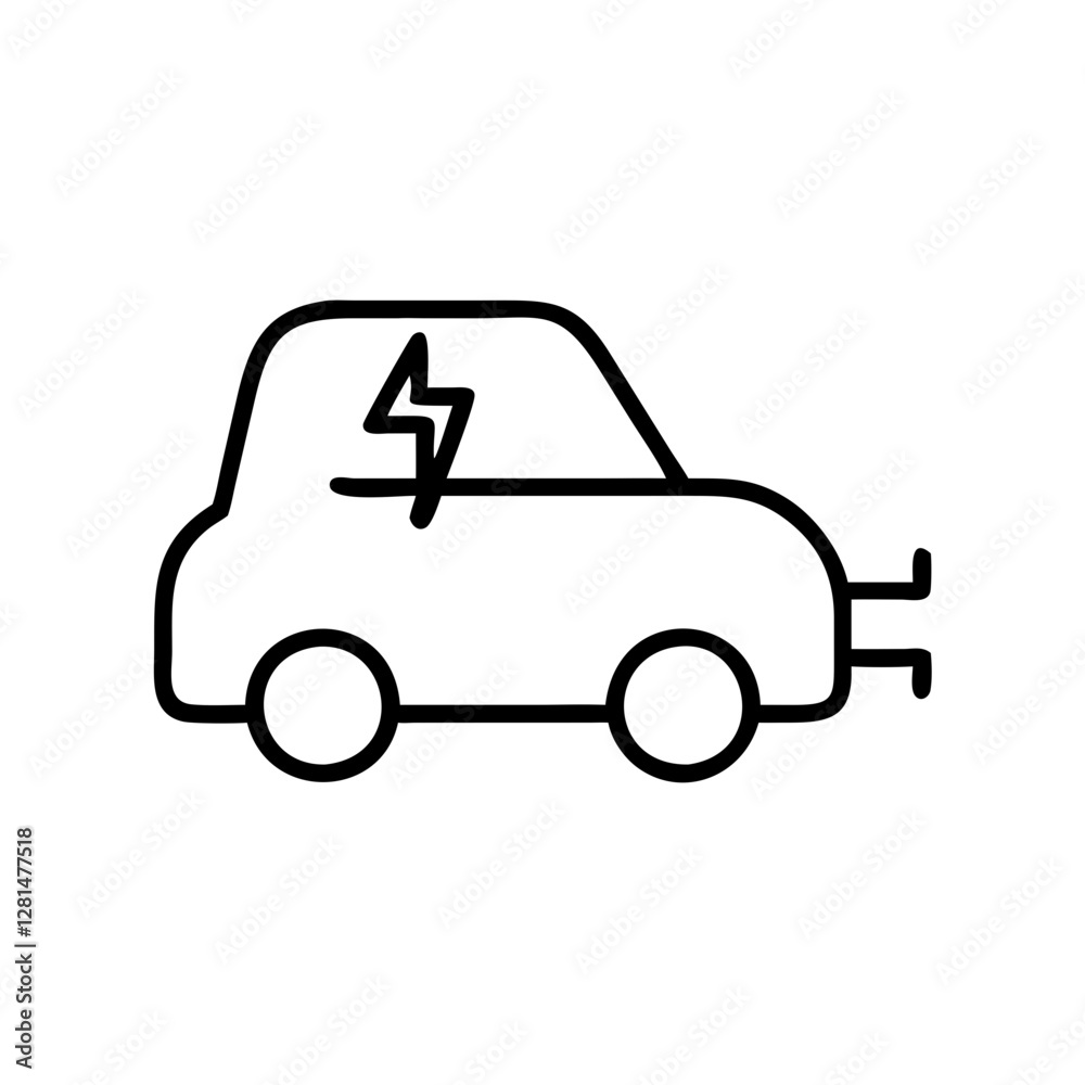 Electric car icon with lightning symbol in black outline Electric car icon with lightning symbol in black outline