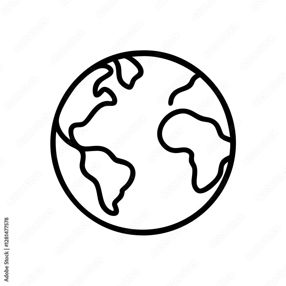 Earth globe icon in black outline Earth globe icon in black outline