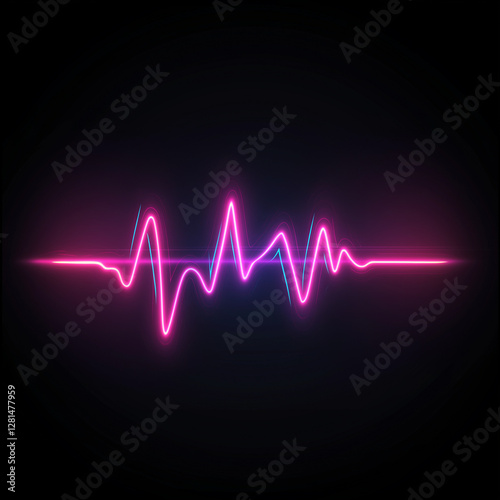 Futuristic heartbeat monitor line in glowing neon pink and electric blue, pulsing across a deep black background with soft glow effect, and negative space for text placement.