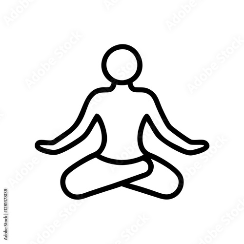 Minimalist yoga meditation icon in black outline on white background