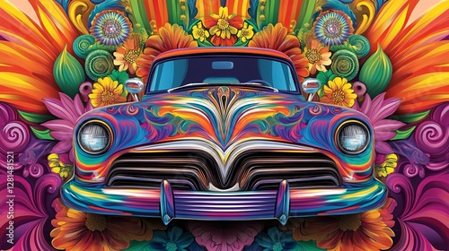 Vibrant Chicano Art with Classic Lowrider Car Design