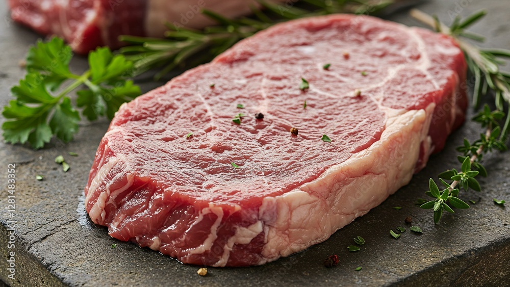 Obraz premium Fresh raw beef steak with herbs