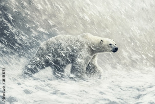 Whiteout. Nature's Fury: A Polar Bear Braving a Blizzard in Churchill, Canada