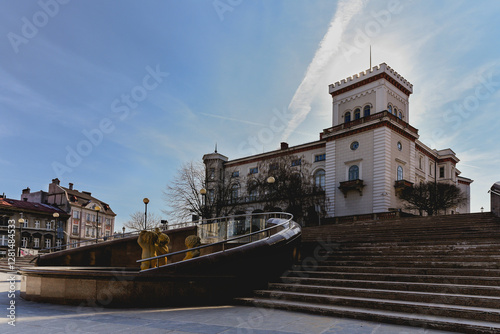 Fototapeta Naklejka Na Ścianę i Meble -  Bielsko Biała, stare zabytkowe kamienice, luty 2025.