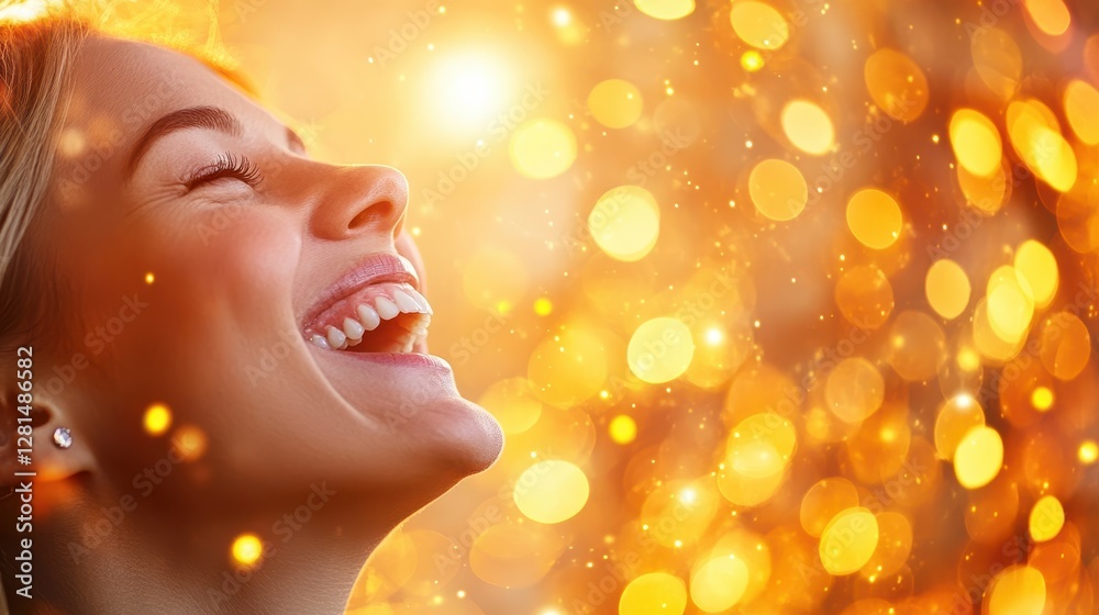 Close-Up of Smiling Woman with Sparkling Background Close-Up of Smiling Woman with Sparkling Background
