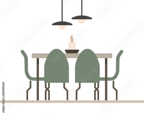 Dining room interior with chairs and table. Flat style illustration. Modern minimalist dining room