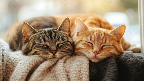 Two Cats Sleeping Peacefully on a Cozy Blanket photo