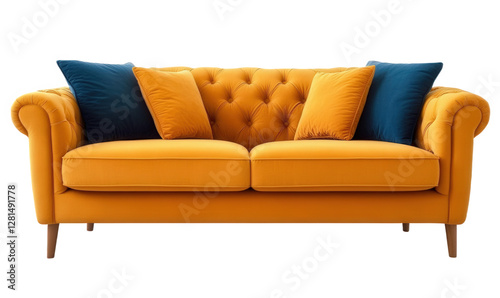 An orange three seater sofa