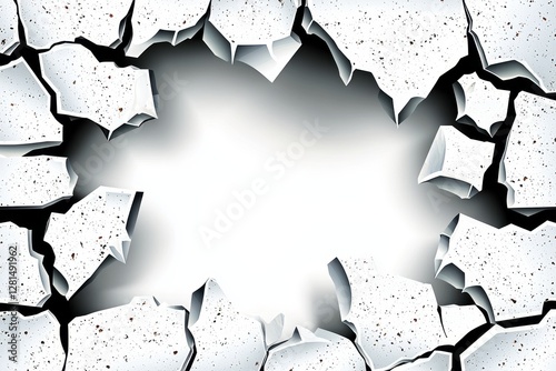 Cracked Concrete Wall with Hole - Abstract Background Texture