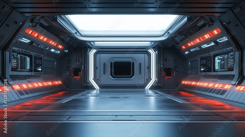 Obraz premium Futuristic Spaceship Corridor: A Sci-Fi Interior Design