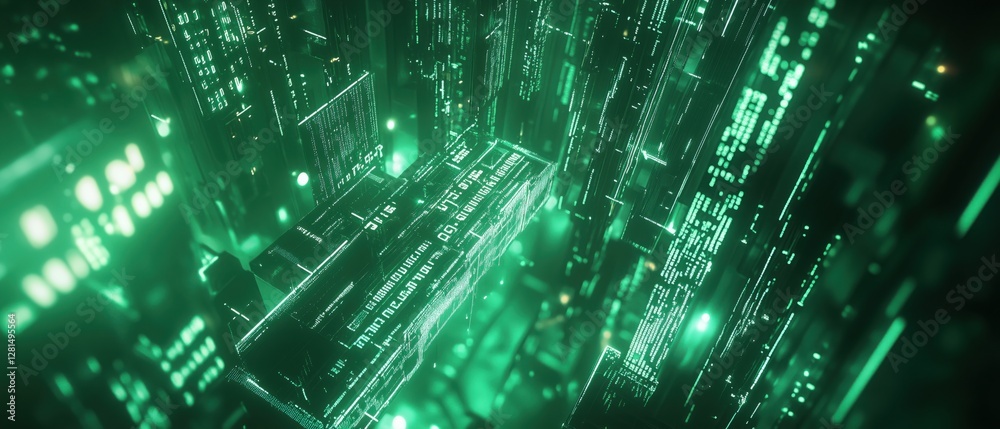 Hacker’s Vision of the Matrix – Glowing Digital Code Rain in a Cyberpunk Virtual World Hacker’s Vision of the Matrix – Glowing Digital Code Rain in a Cyberpunk Virtual World