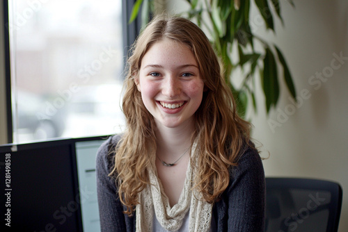 portrait of happy young woman in office. Generative AI Free Download portrait of happy young woman in office. Generative AI - GFXLoad