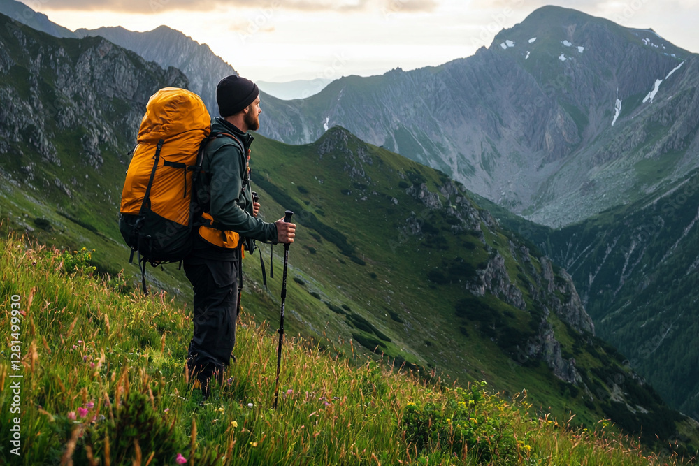 hiker in the mountains . Generative Ai hiker in the mountains . Generative Ai