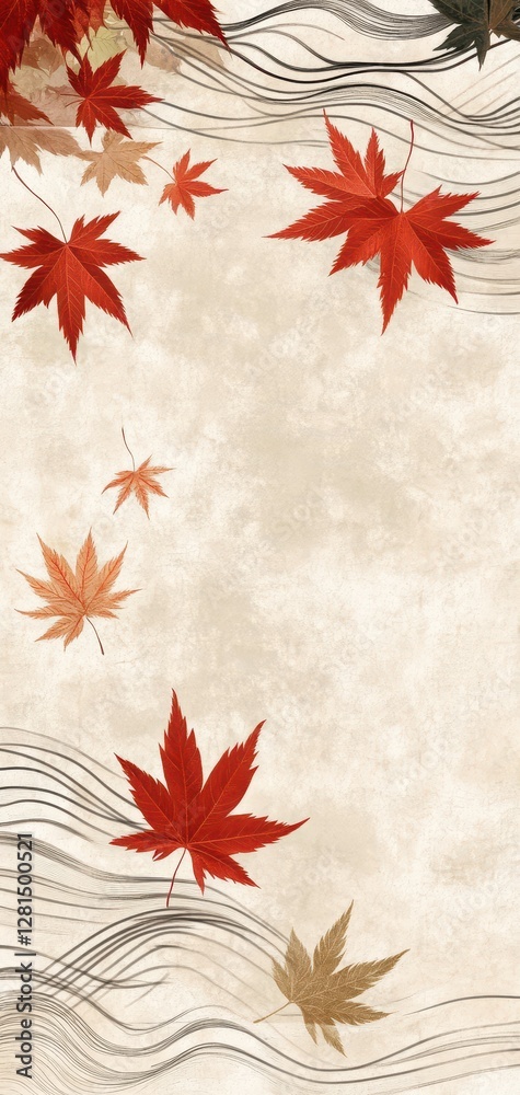 Delicately wornout tatami mat texture overlaid with faint Japanese maple leaf patterns, evoking nostalgia Delicately wornout tatami mat texture overlaid with faint Japanese maple leaf patterns, evoking nostalgia