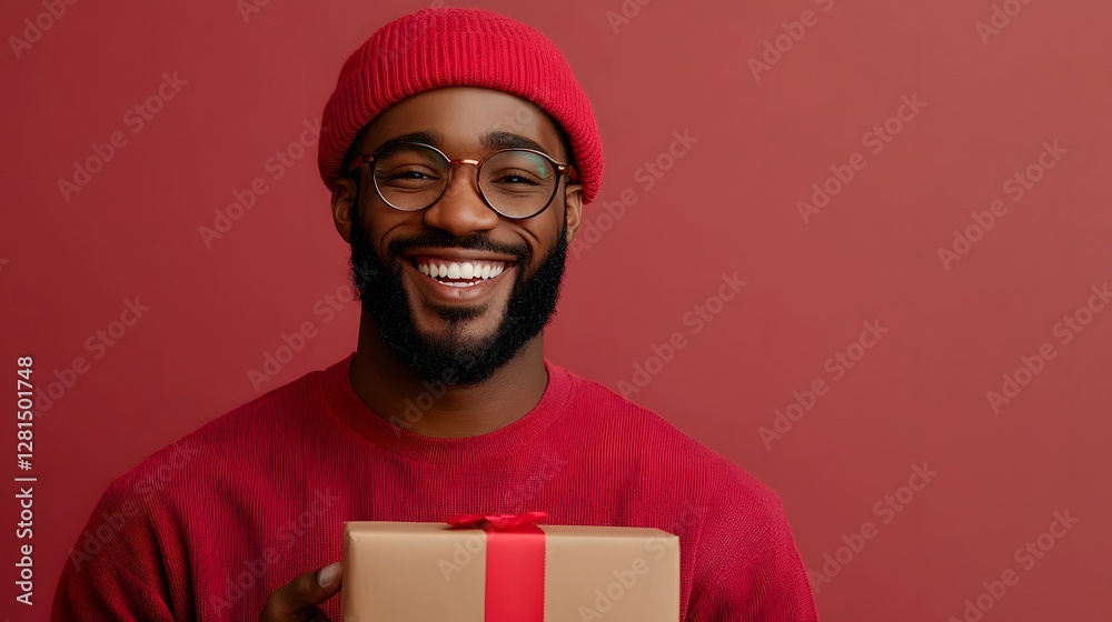 Cheerful Delivery Driver Brightens Your Day with a Package in a Vibrant Red Background. Customer Satisfaction Concept Cheerful Delivery Driver Brightens Your Day with a Package in a Vibrant Red Background. Customer Satisfaction Concept