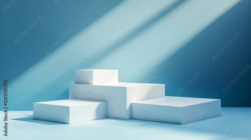 Minimalist White Display Podiums on a Light Blue Background Minimalist White Display Podiums on a Light Blue Background