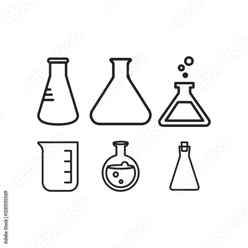Scientific chemical flask glass laboratory flat icon linet stock vector set 