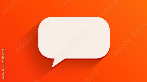A simple speech bubble icon in white on an orange background, representing communication or dialogue.