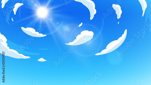 見上げた空と太陽と日差しの背景イラスト_16:9