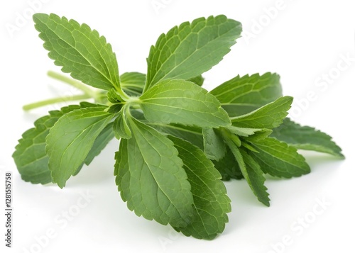 fresh stevia leaves isolated on white background