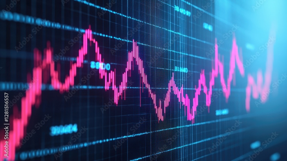 A digital graph displays fluctuating data trends in vibrant pink against a dark background, symbolizing market movements or financial analytics. A digital graph displays fluctuating data trends in vibrant pink against a dark background, symbolizing market movements or financial analytics.