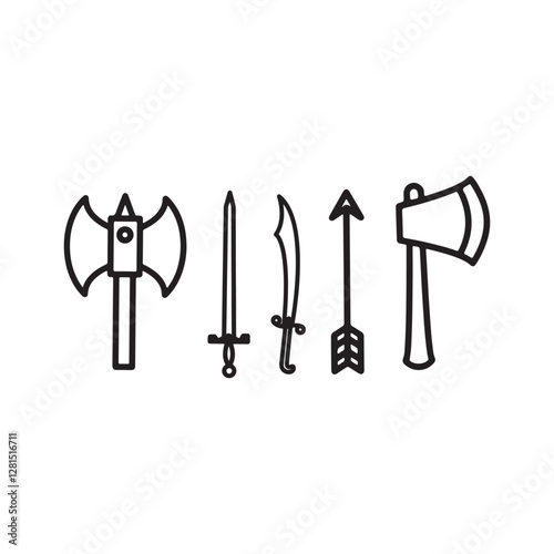 Set of vector axe, sword and arrow icon 
