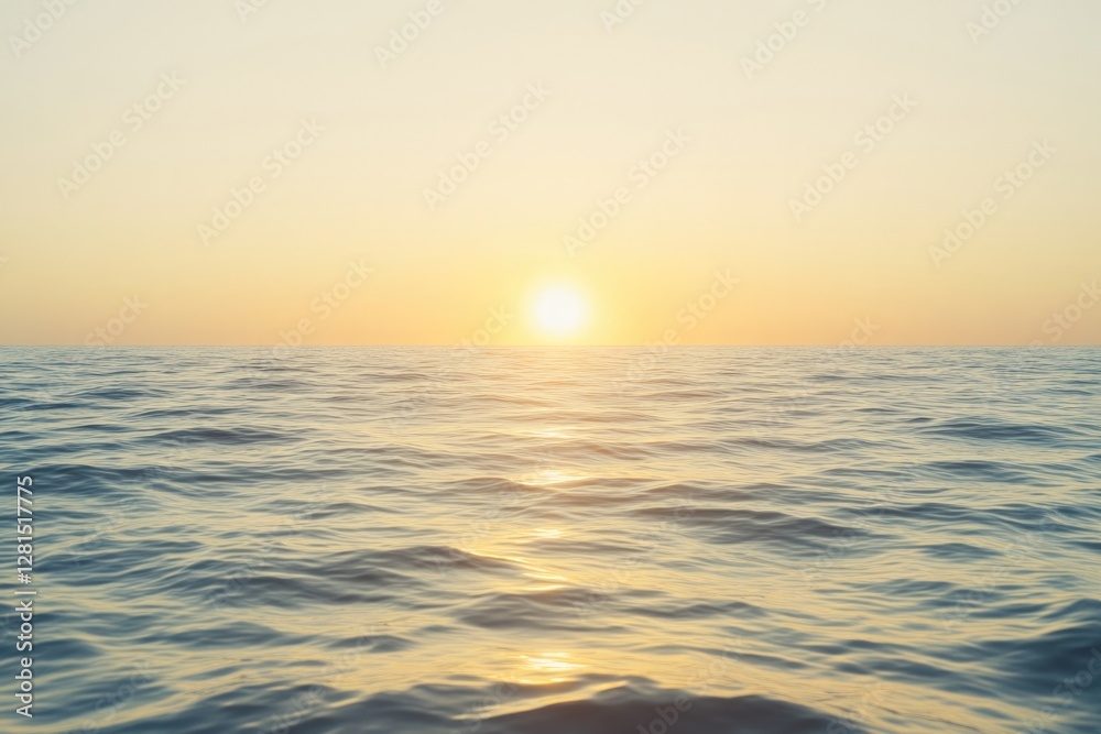 Fototapeta premium Golden sun rises over calm ocean waves, creating serene atmosphe