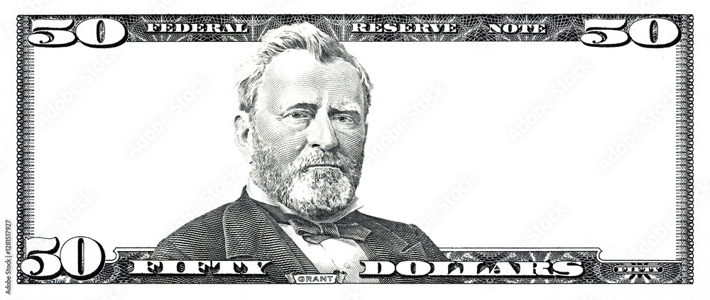 U.S. 50 dollar with empty transparent middle area